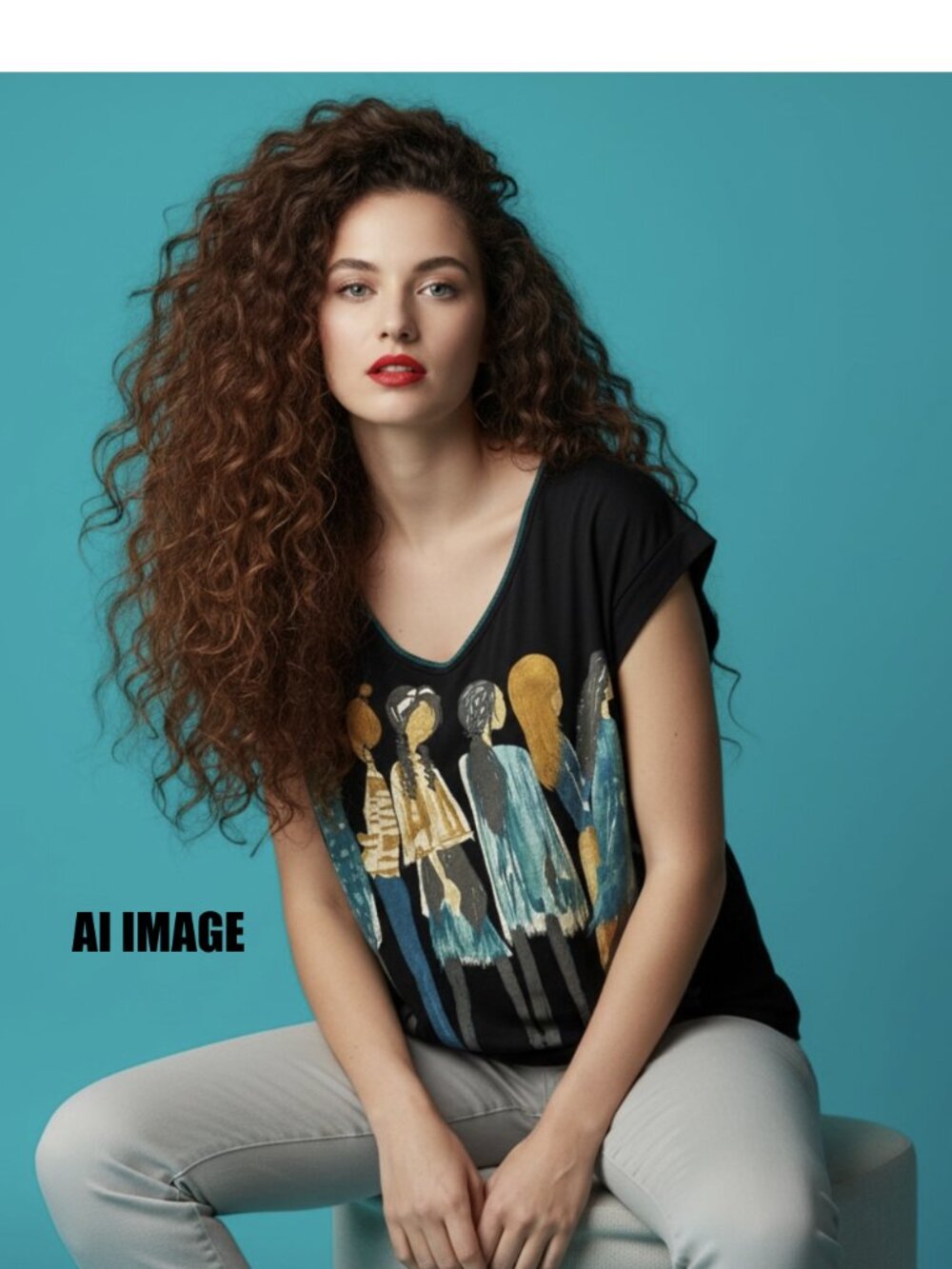 Edista Vintage Women Graphic Tee Black V-Neck Size M